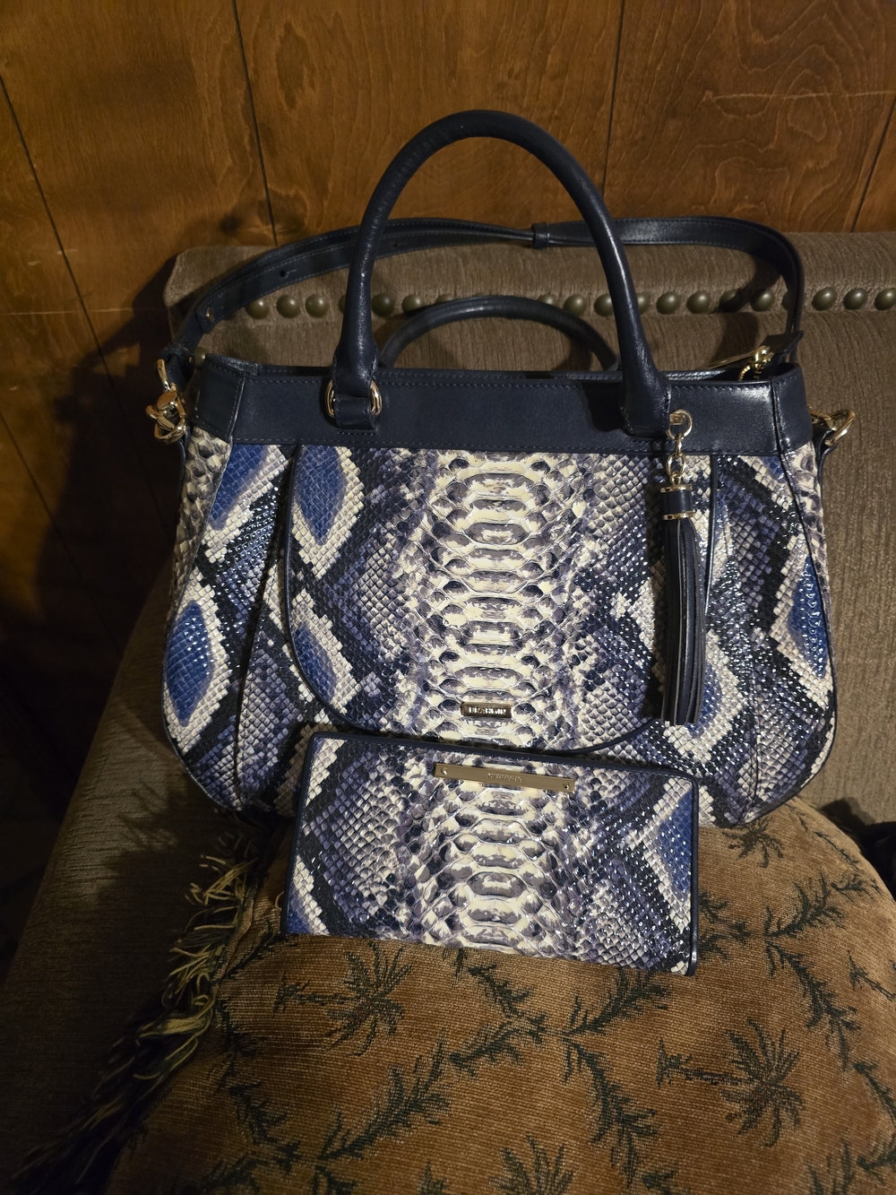 Brahmin Raelynn Ballington Satchel in Cobalt blue snakeskin W/ Matching Wallet